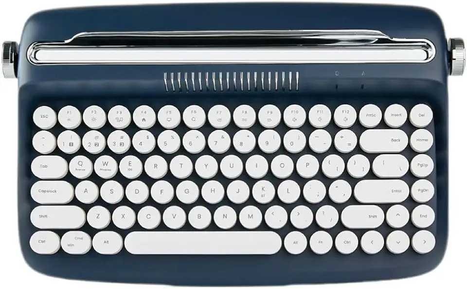 Teclado Bluetooth Retrô Para Tablet Celular Modelo Máquina de Escrever (Azul Marinho)