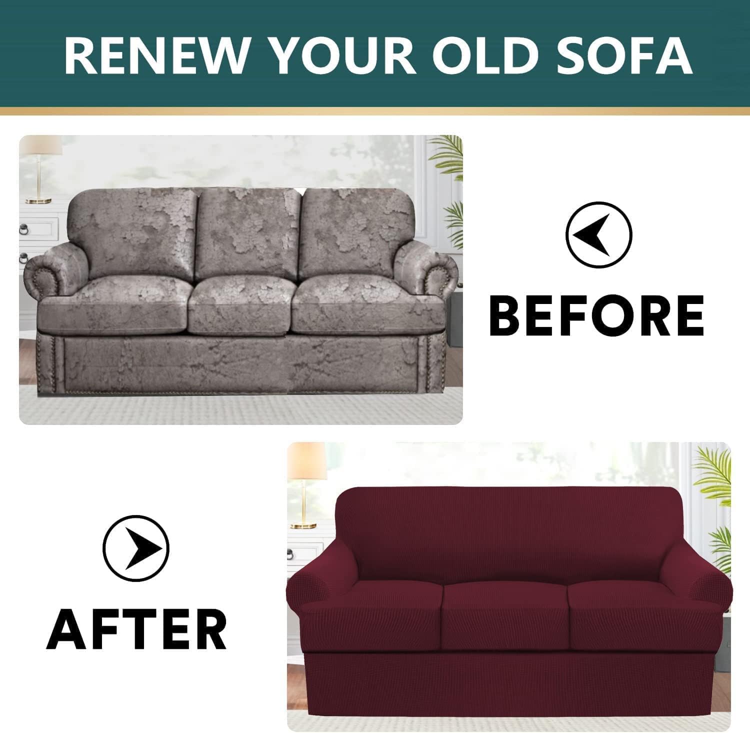 Stretch Sofa Cover Soft Couch Cover with 3 Individual T Cushion Seat Covers, Non-Slip Sofa Slipcovers Jacquard Knitted Sofa Bed Covers for Living Room (Color : Wine Red)