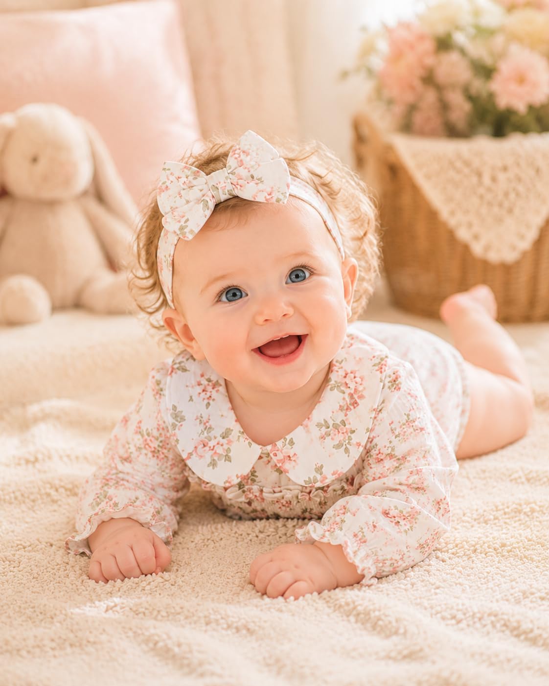 Renotemy Baby Girl Clothes Fall Winter Outfits Smocked Romper Preemie-18M image 4