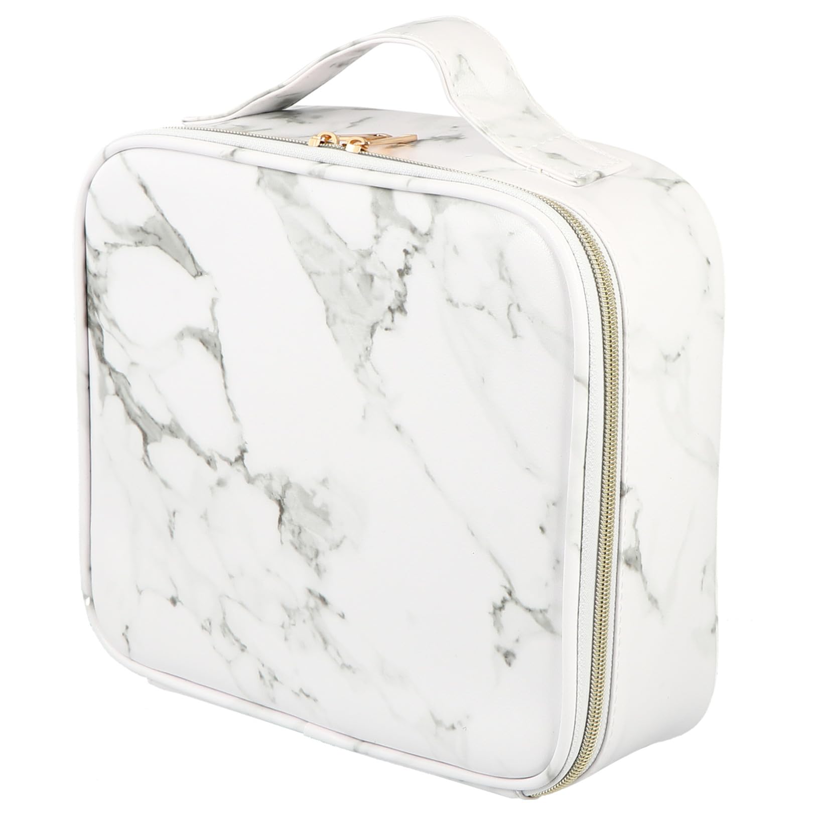 COLLBATH Tragbare Kosmetiktasche mit Fächern und Marmor Design Großer Pu Nylon Schminke Aufbewahrungsorganizer mit Griff für Reise und Make Up