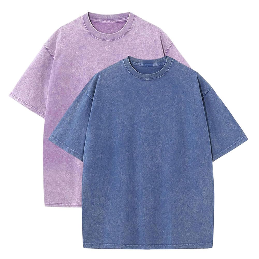 Botong Pump Covers T-Shirts Workout T Shirts for Men Oversized Gym Loose Fit Tshirt Vintage Heavyweight Tee Purple+Blue 5XL