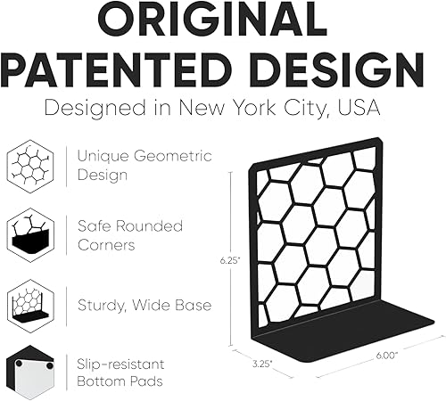 Vista 53 de GEOMOD Sujetalibros geométricos de metal amarillo de panal decorativos, extremos altos y resistentes para estantes, moderno y resistente, soporte
