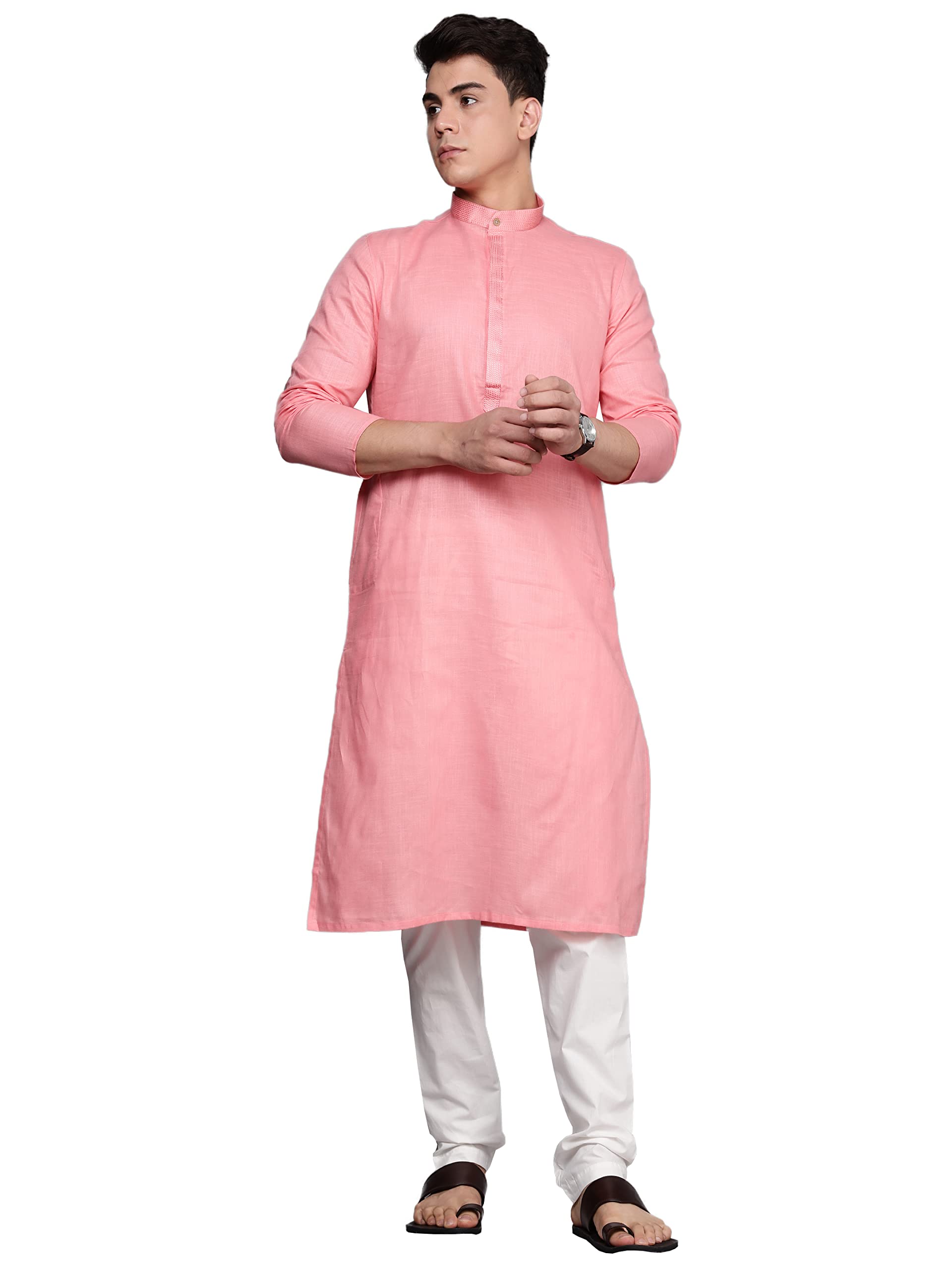 manyavar Men's Cotton Solid Kurta Pajama Set (2pcs)-picture-54
