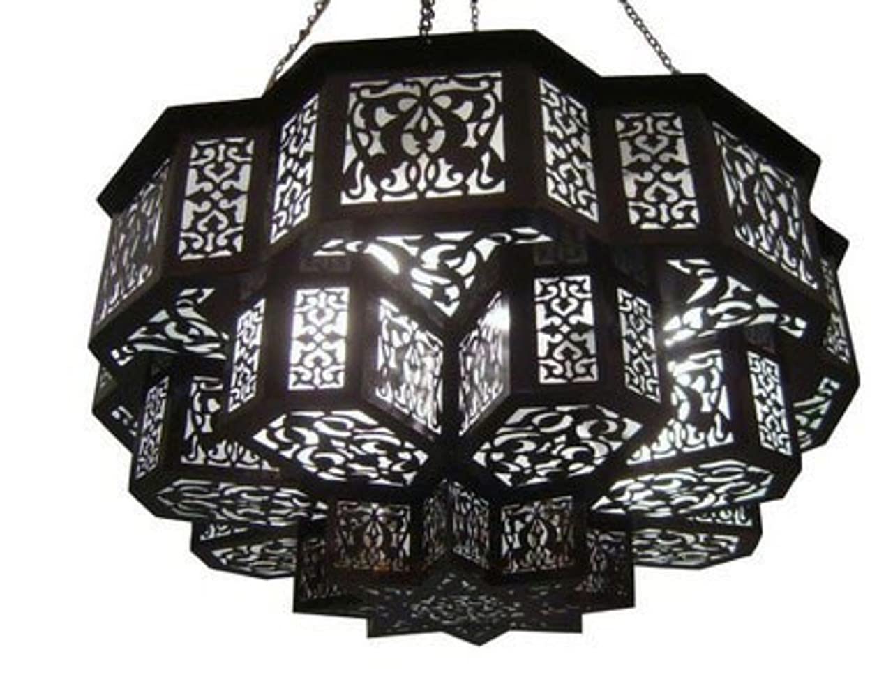 E KENOZ Luxurious Pendant Hand-Crafted Moroccan Pattern Chandelier Brass Lighting Ceiling Lamp for Lighting & Interior Decoration for Home and Farmhouse (27.5")