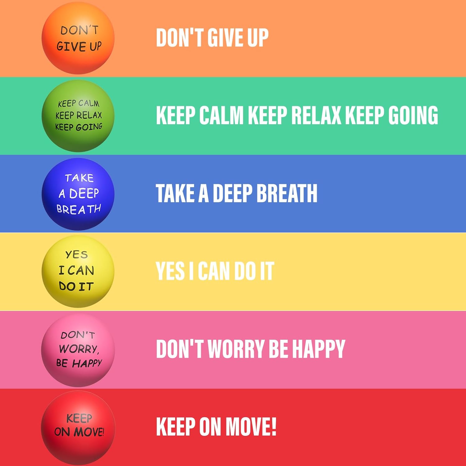 KDG Motivational Stress Balls(6 Pack) for Kids and Adults,Stress Relief Ball with Quetos to Rrelieve Anxiety and Manage Anger