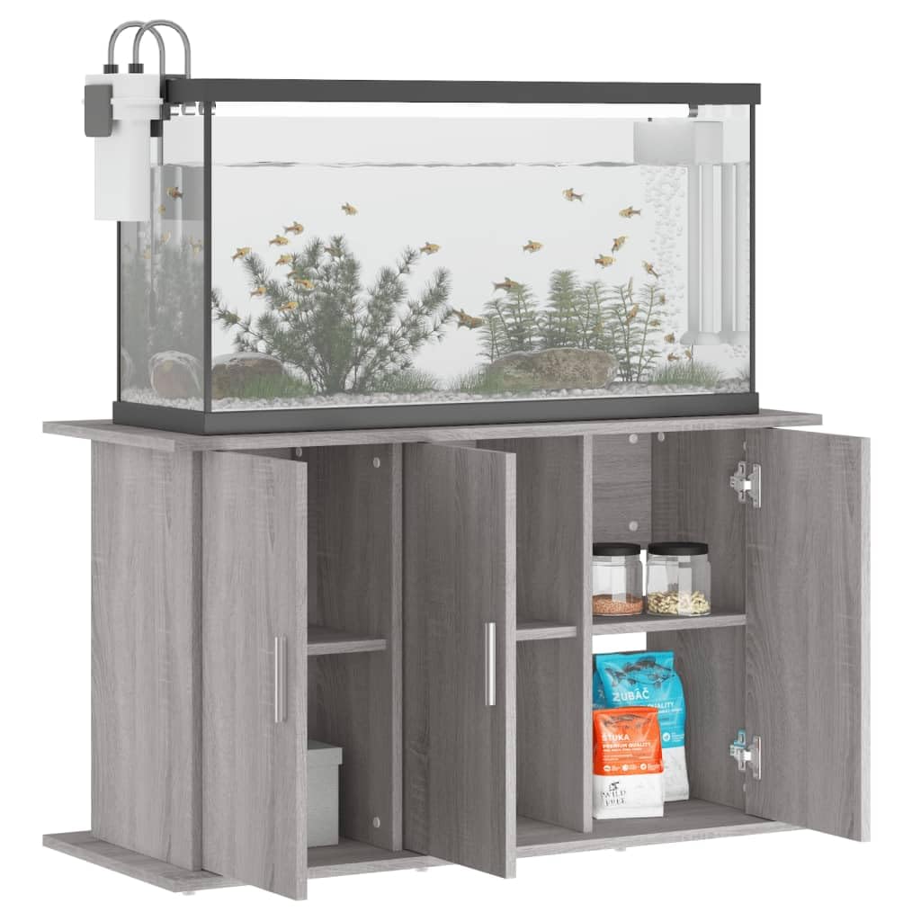 Soporte para acuario Sonoma gris de madera 101 x 41 x 58 cm, armario para acuario con 6 compartimentos y puertas, para peceras, armario de terrario como soporte estable con espacio de