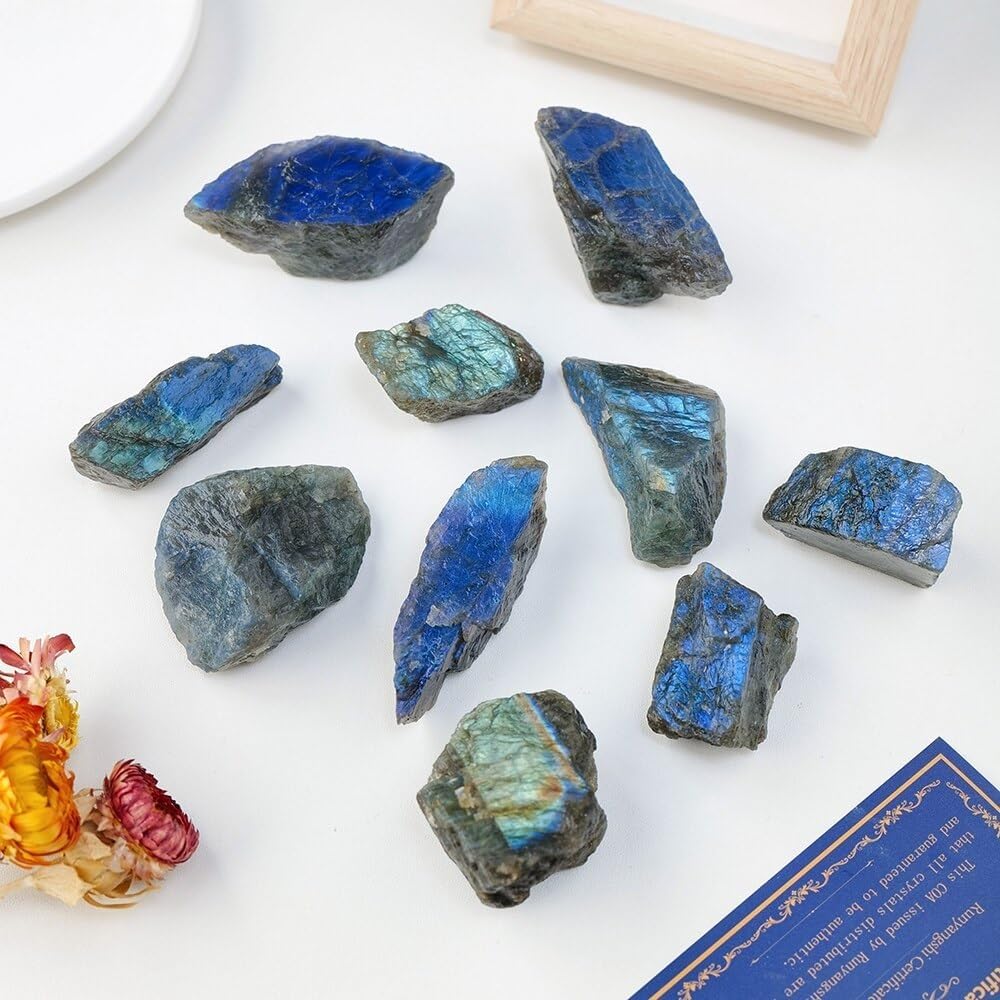 KatLin Natural Labradorite Crystal Raw Stone Rough Mineral Specimen Blue Light Stone Handicraft Decorate Stones Ornaments (Size : 1kg 1bag)