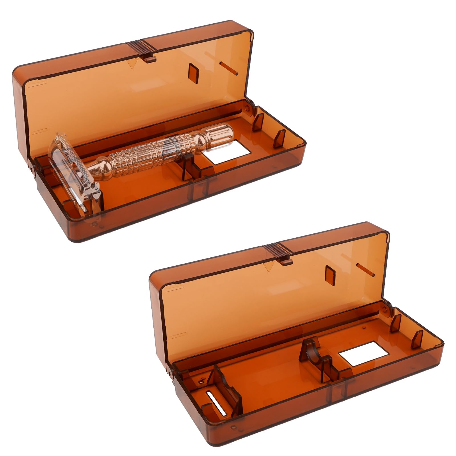 Linkidea 2 Pcs Razor Holder Case, Portable Travel Razor Protector Hard Case, Manual Razor Protector Box Compatible with Vikings Blade the Chieftain, Chieftain Odin Safety Razor (Brown)