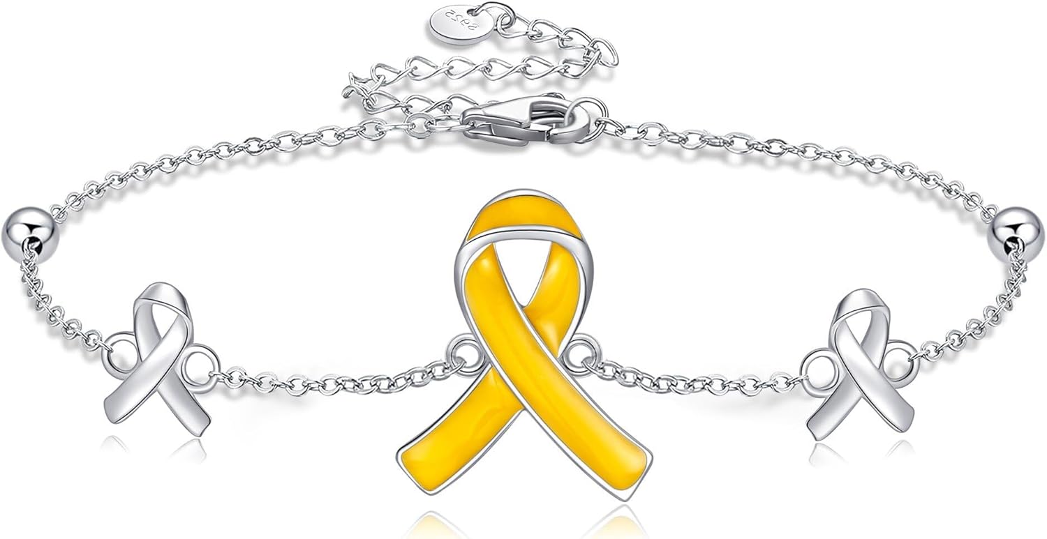YAFEINI Bring Them Home Bracelet 925 Sterling Silver Yellow Ribbon Bracelet Cancer Awareness Ribbon Bracelets Inspirational Jewelry Gifts for Women Men