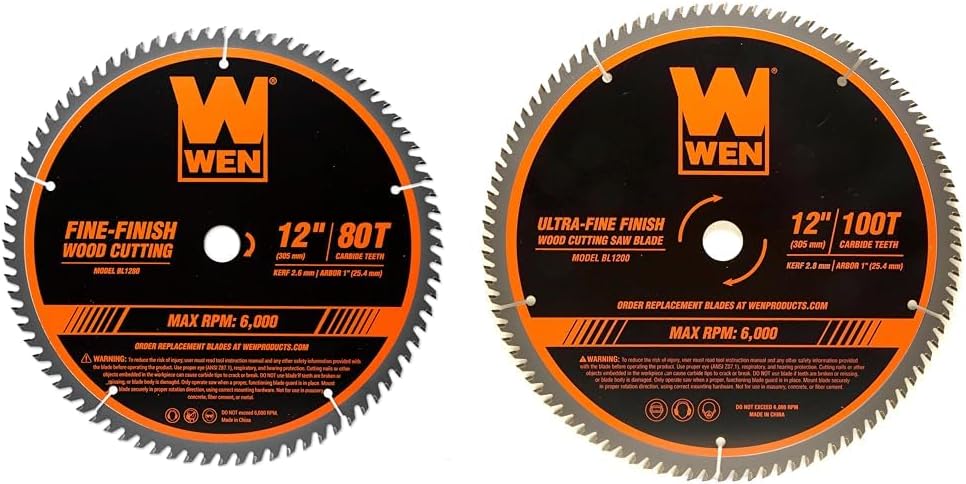 WEN 12-Inch 80-Tooth Fine-Finish and 100-Tooth Ultra-Fine Finish Woodworking Saw Blade Bundle for Miter Saws and Table Saws
