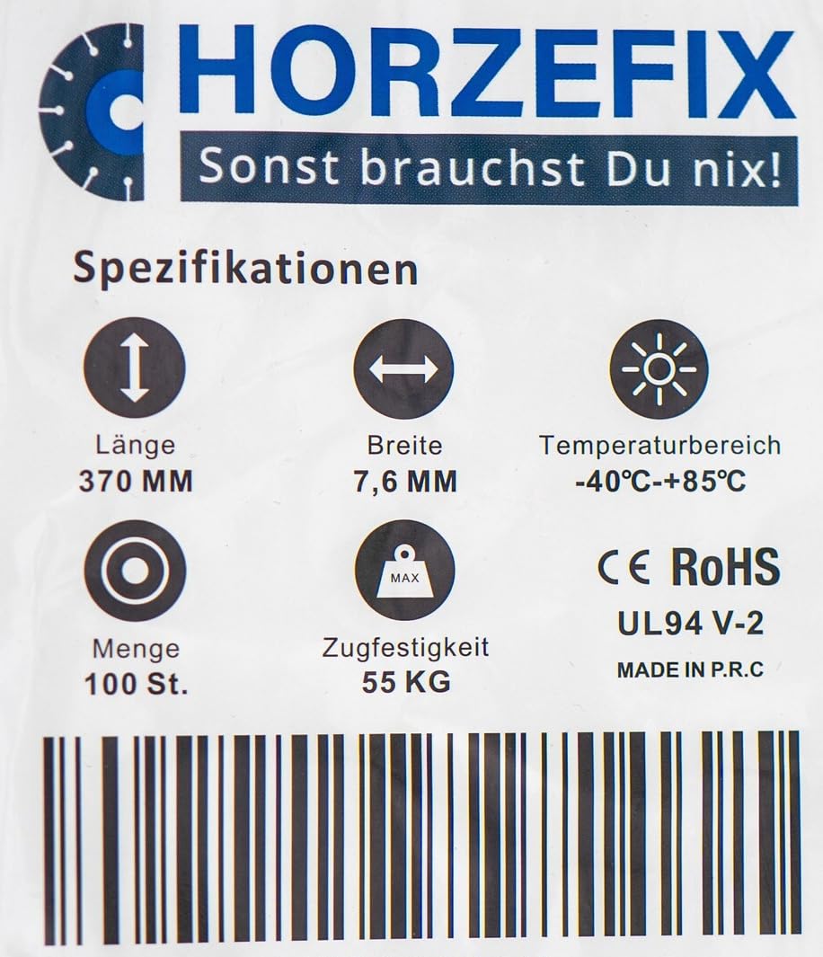 Kabelbinder Set 300 Stück schwarz/weiß/grau/grün 2,5 x100/3,6 x 140/4,8 x 200/4,8 x300 7,6 x 370 lang uv beständig und temperaturbeständig (weiß, 7,6 x 370 mm)