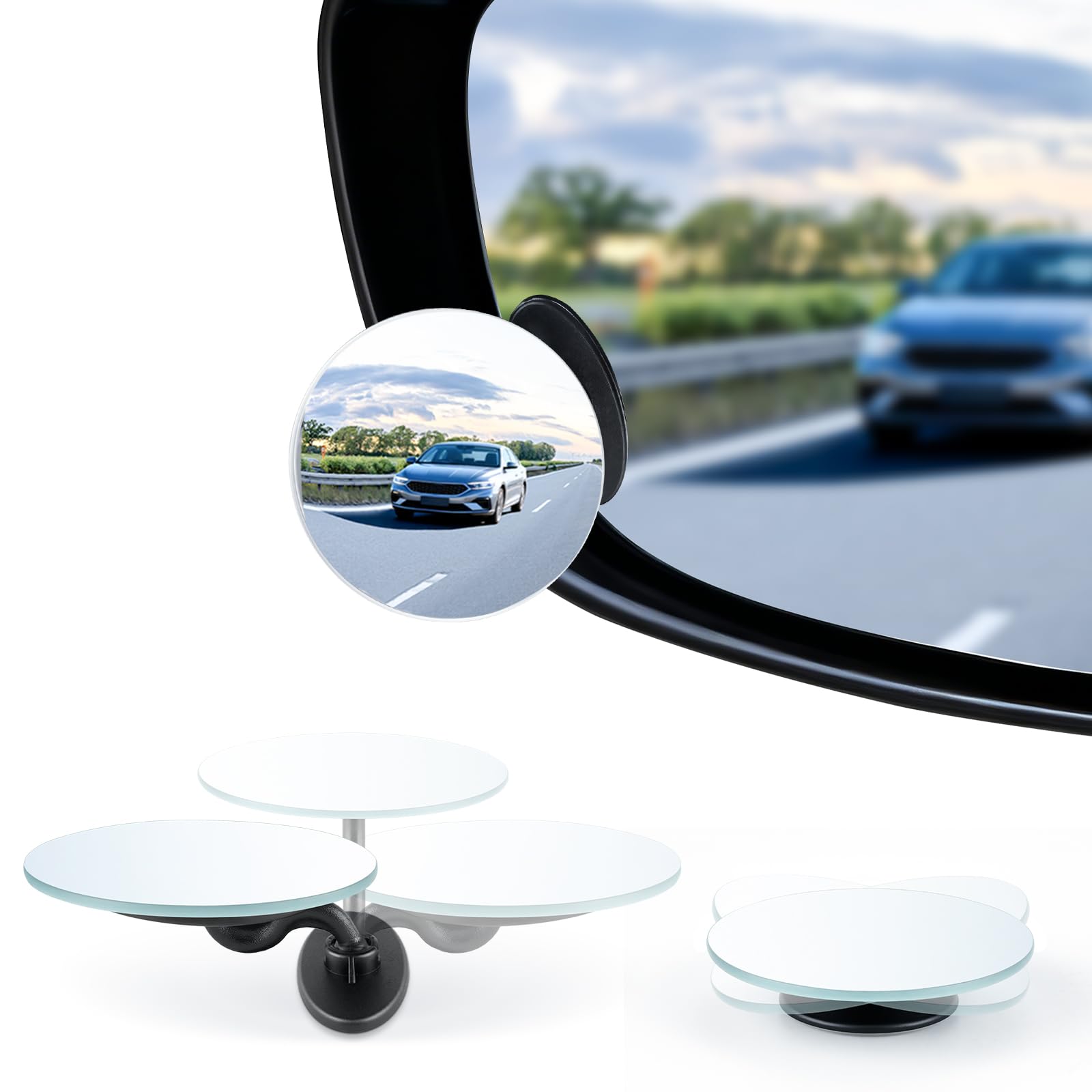 LivTee Blind Spot Mirrors 2 Round HD Glass Frameless 360 Adjustable Convex Rear View Mirrors with Wide Angle