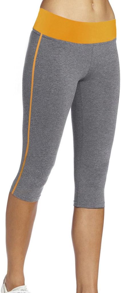 iLoveSIA Women's Tight Capri Workout 3/4 Legging US Size XL Grey+Gold