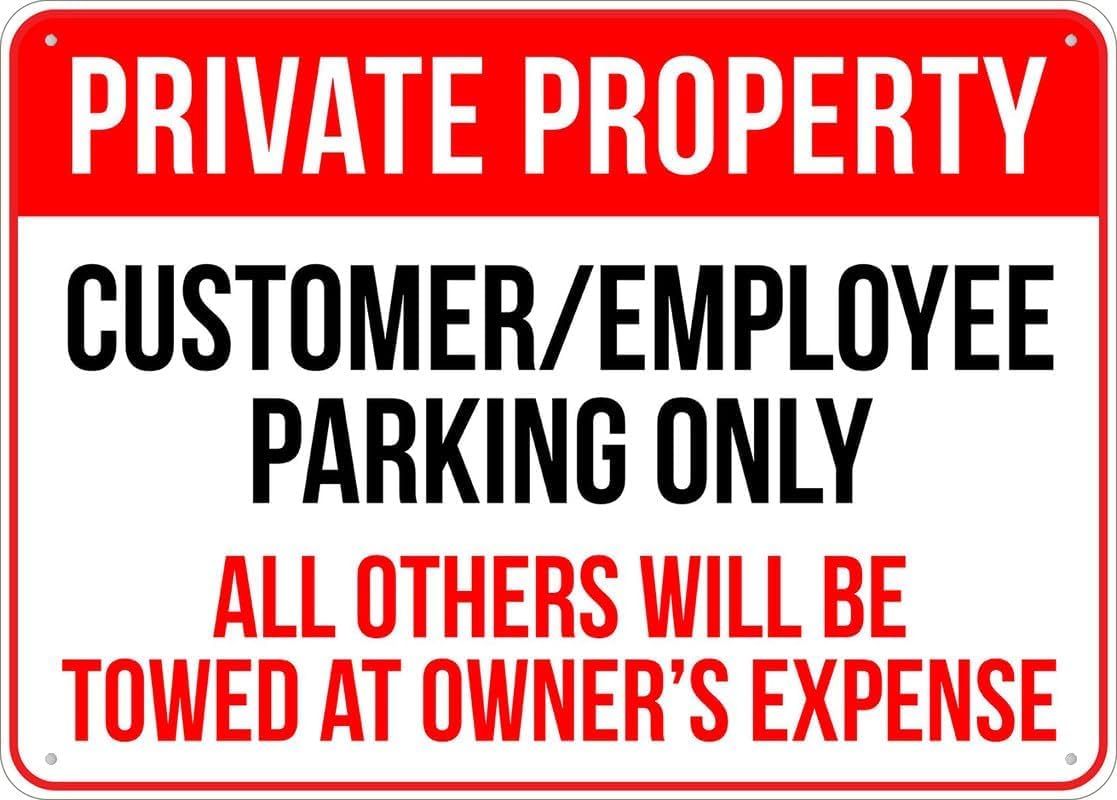 Customer Or Employee Parking Only Rust Free Aluminum Tin Sign - Warning Decor with Pre-Drilled Holes for Indoor-Outdoor Restaurant Lot, Retail Store Parking, Office Lot - 8x12 Inch​