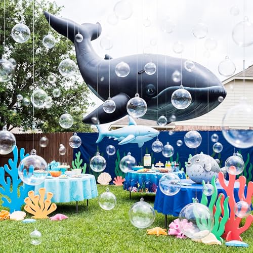 Rivvlive 30 Pcs Transparent 3D Bubble Party Decorations Clear Plastic Ornament Balls 5 Sizes Mermaid Ocean Bubble Garland Hanging DIY Ceiling Wall Decor for Birthday Baby Shower Wedding