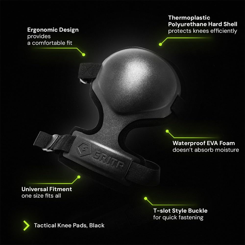 GRITR Genouillères tactiques pour homme et femme avec rembourrage en mousse, sangles réglables et boucles antidérapantes, genouillères professionnelles robustes pour le travail, la construction, les
