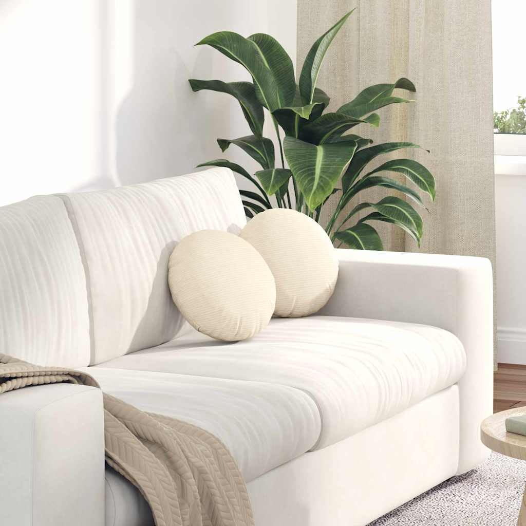 Coussin d'assise rond en velours côtelé crème de haute densité lot de 2