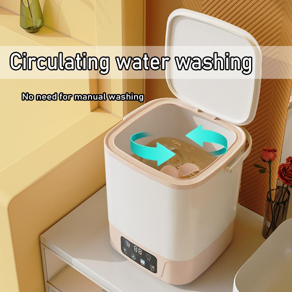 Small Washing Machine 10L Large Capacity Washer 9.5X9.5X11in Portable Washing Machine For RV Home Apartments Dorms Camping Travel Space Saver(Pink)