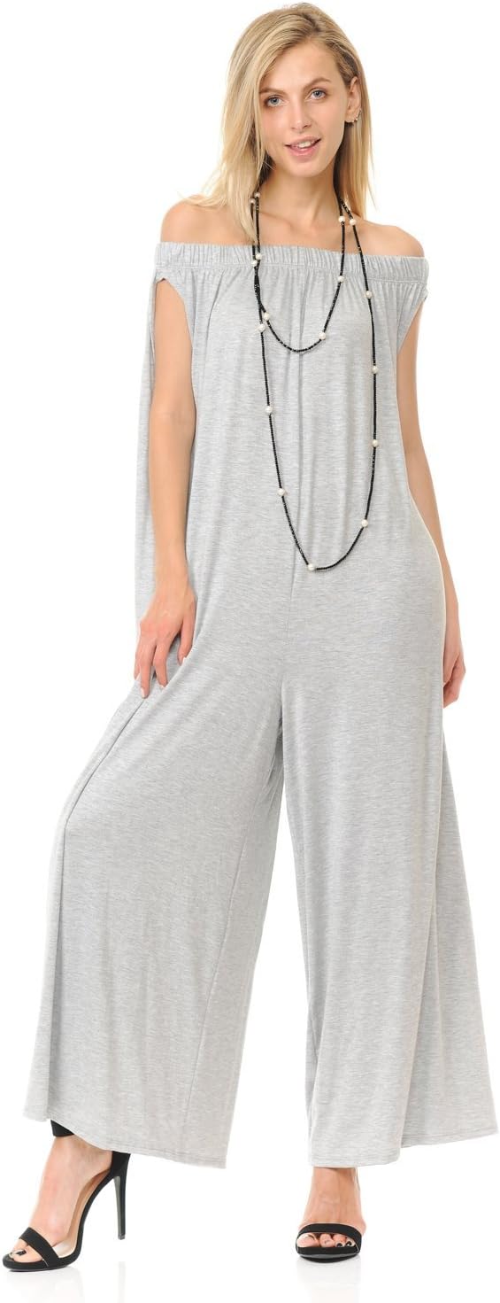 iconic luxe Women's Oversized Off-Shoulder Jumpsuit with Pockets Large Heather Grey