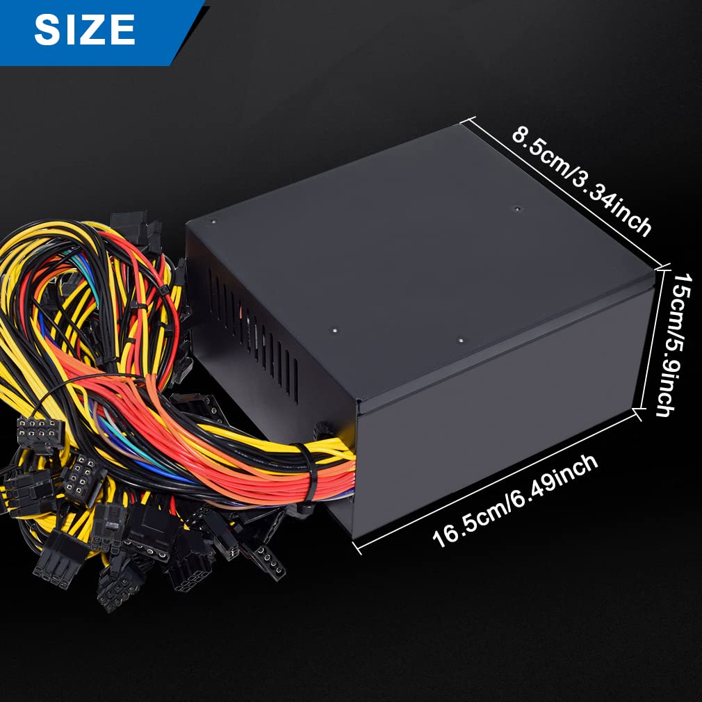 1600W Mining Power Supply,110V-220V PC PSU Mining Rigs Power Supply Support 6 GPU Card for BTC ETH ETC ZEC ZCASH DGB XMR Miner with Cooling Fan