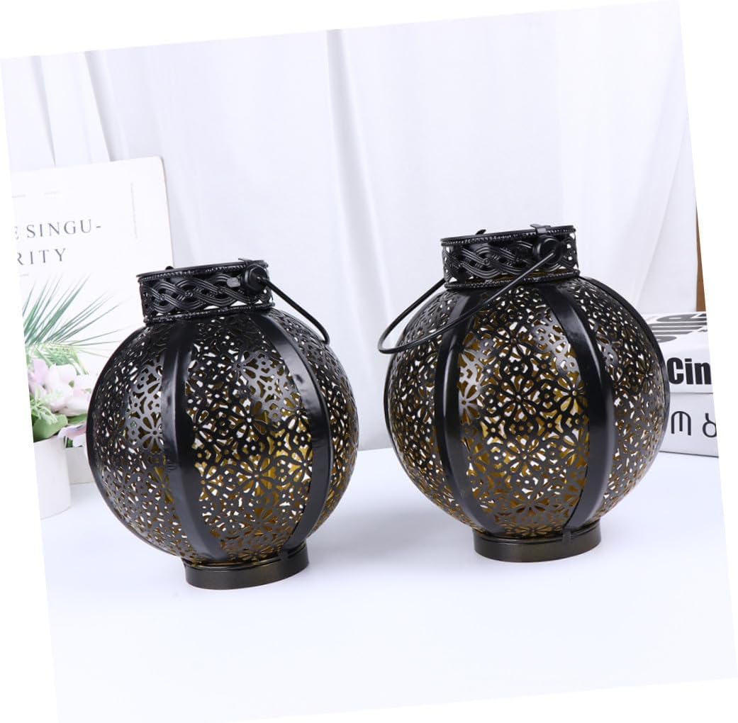 Gadpiparty 2pcs Solar Garden Lights Led Outdoor Lanterns Decorative Iron Solar Lanterns for Patio Garden Decor Weatherproof Warm