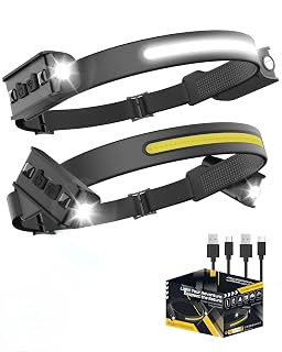 Head Torch Rechargeable,Dual Side XPE Lights,230° Wide Beam LED Headlamp with Motion Sensor, 2400mAh Battery, 6 Modes, Waterproof Lightweight COB Headlight for Camping, Hiking,Fishing - Amazon product rated Grade A