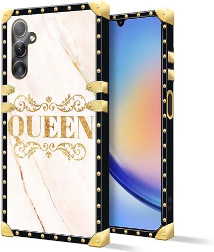 DAIZAG Funda compatible con Samsung Galaxy A14 5G, B Queen, de lujo, elegante, para mujeres y niñas, decoración de metal, esquina clásica, retro,
