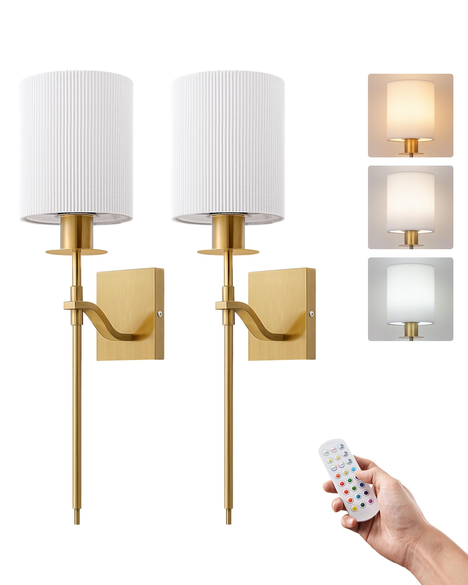 EDISHINE Oplaadbare Wandlamp voor Binnen - RGB LED Dimbaar Zonder Stroomaansluiting, Draadloos Met Afstandsbediening, 12 Kleuren, 2 Dynamische Modi, 3 Kleurtemperaturen
