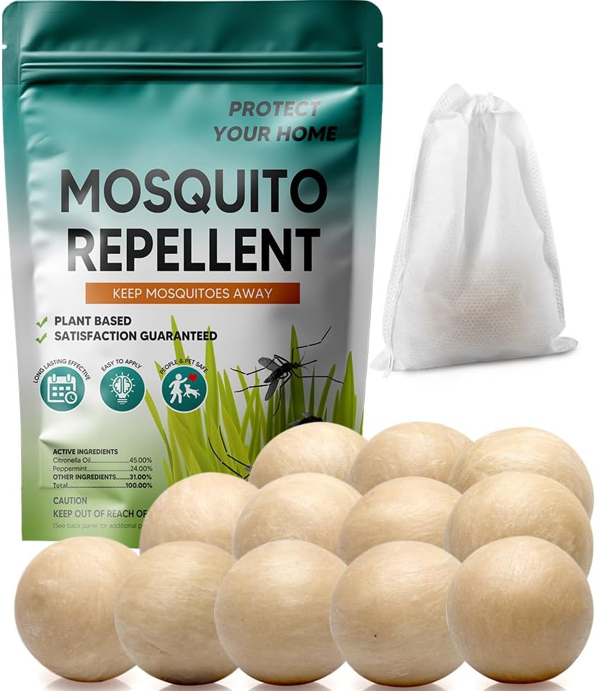 AJOQFKTD Mosquito Repellent Outdoor Patio, Mosquito Repellent Balls, Mosquito Repellent for Room, Mosquito Repellent Indoor, Mosquito Deterrent for Yard, Covers 120 Sq Ft, 60 Days Protection, 12 Packs
