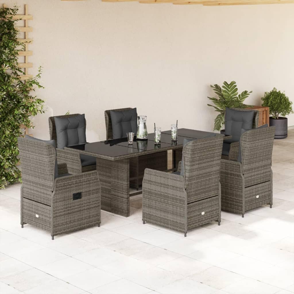 Gecheer Juego de muebles de jardín de ratán para 6 personas, muebles de jardín, muebles de jardín, cojines de poliratán, color gris