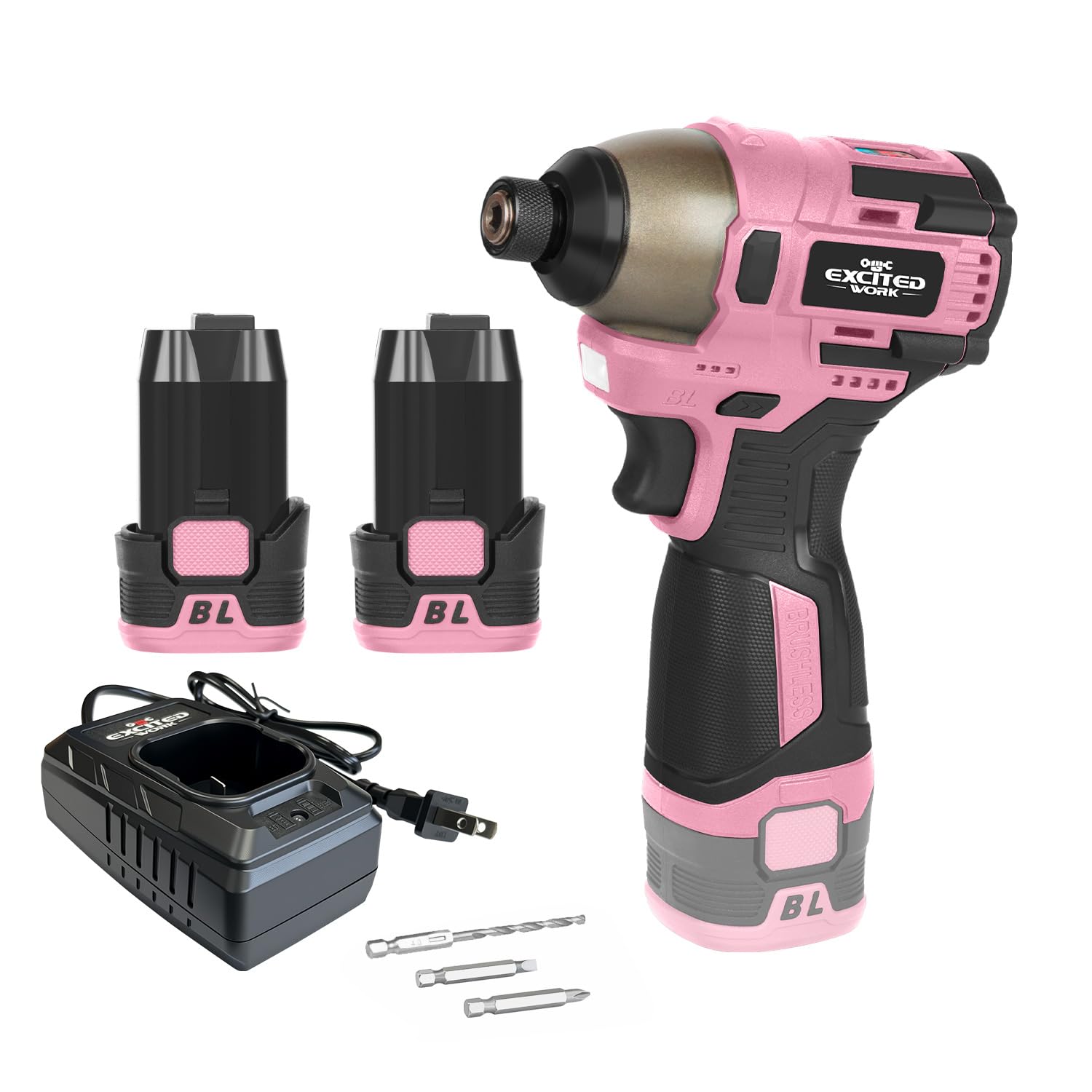 140Nm 17V Brushless Impact Screwdriver with 2 Batteries (Pink)