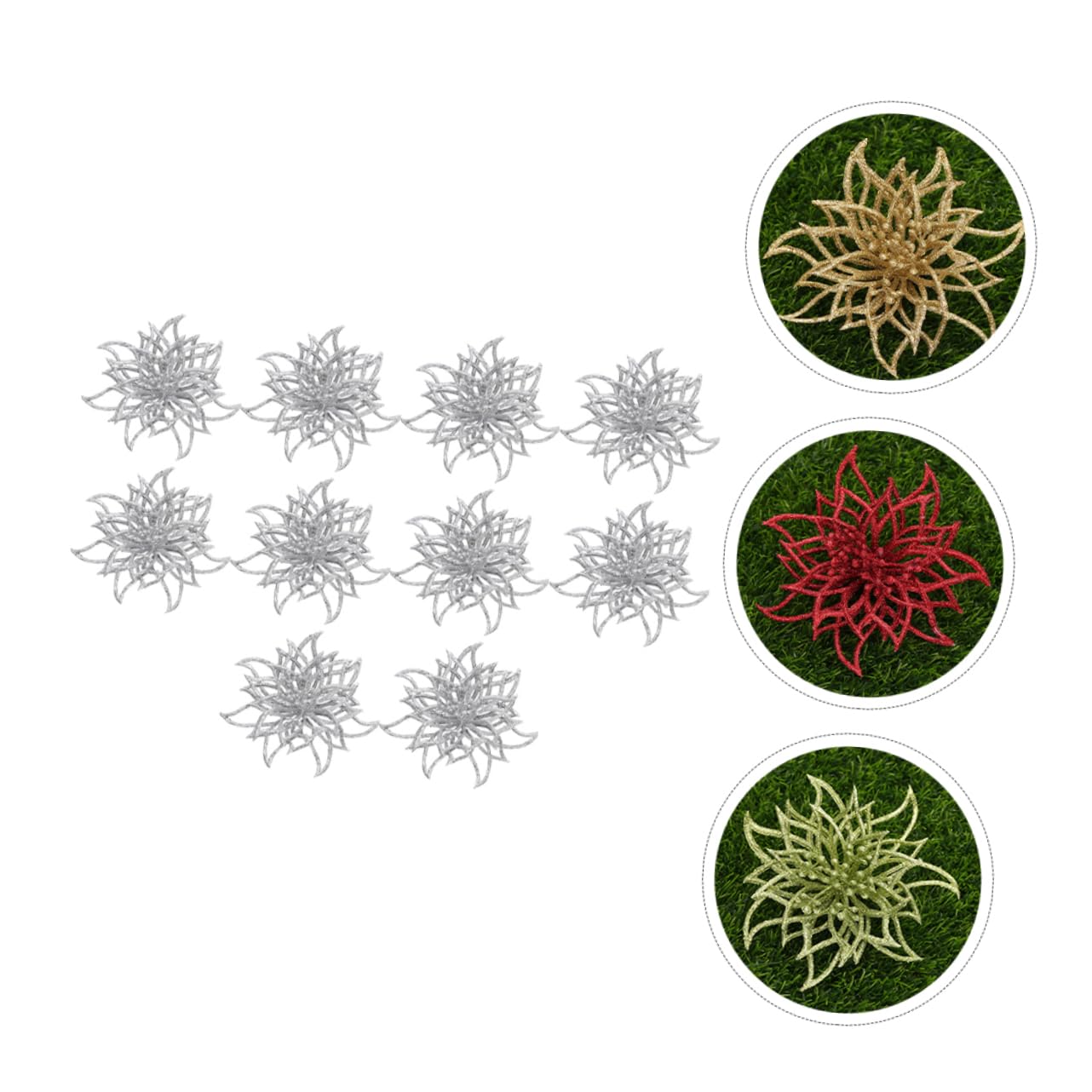 10pieza Flores Artificiales De Navidad Brillantes para Decoración De Fiesta Accesorios De Flores para Guirnalda y Árbol De Navidad Adorno De Poinsettia para Bodas y Celebraciones
