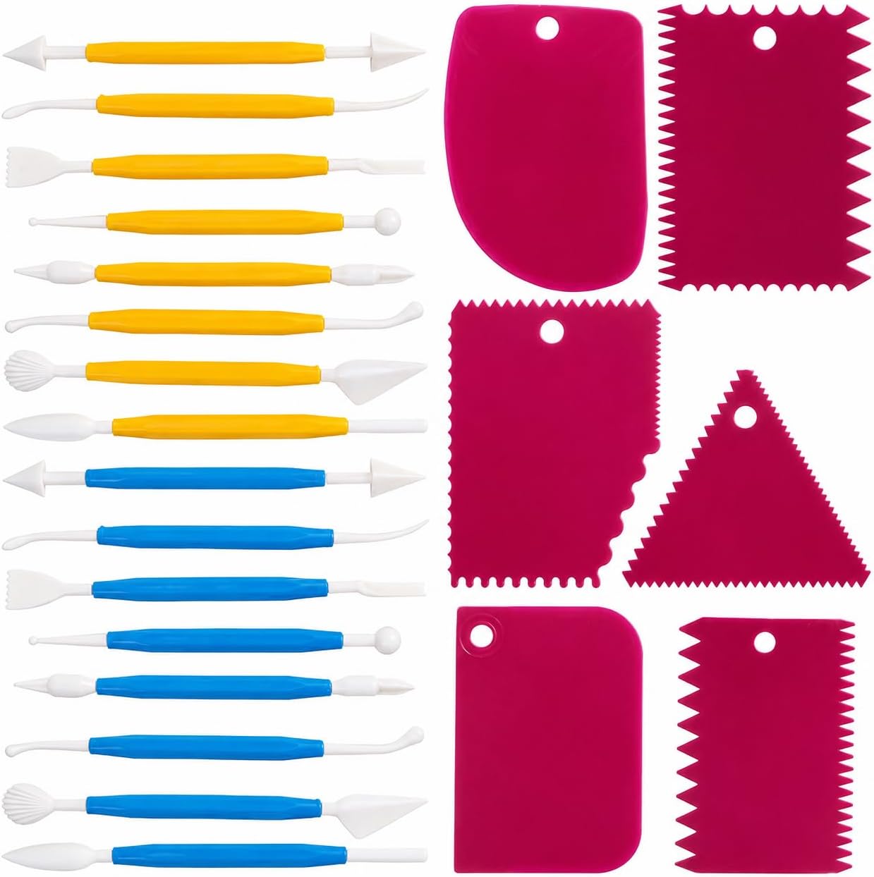 DaKuan Fabulous Cake Scraper Smoother and Fondant Kit - 6 Pcs Decorative Scrapers Polisher and 16 Pcs Modeling and Sculpting Tools