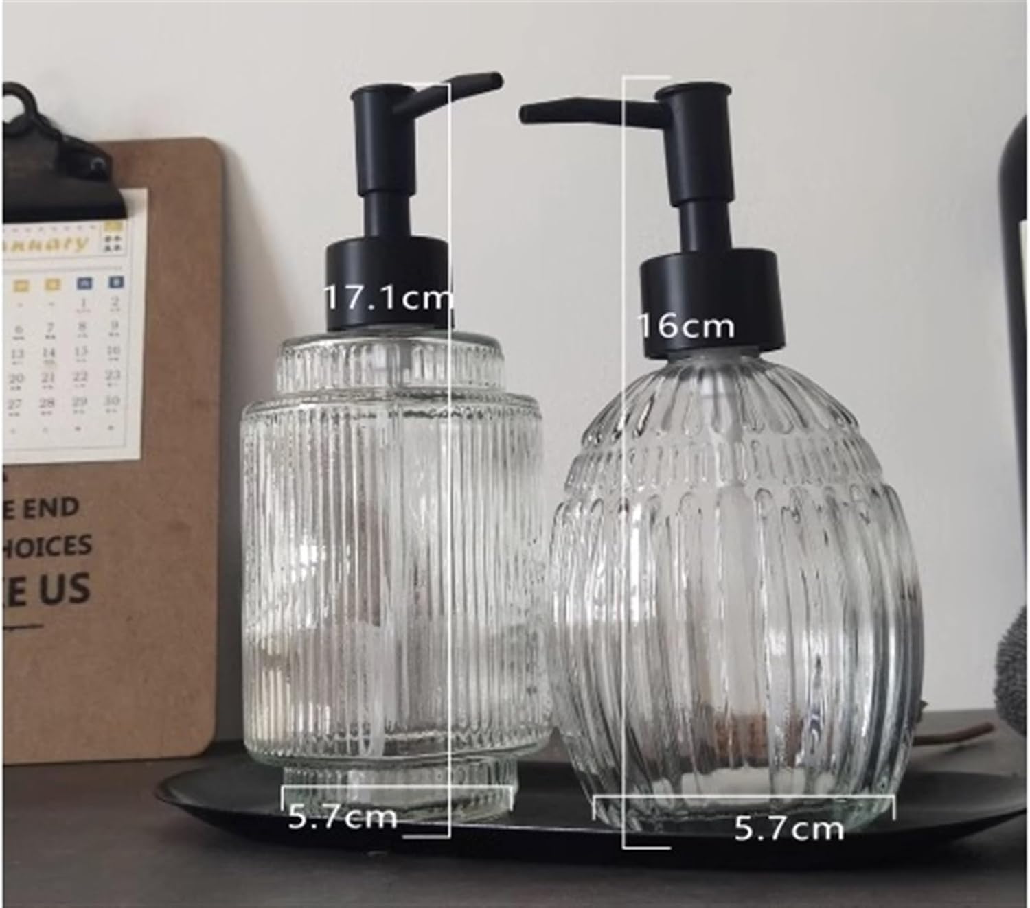 Dispenser di sapone in vetro trasparente da 400 ml con lozione for pompa, dispenser di sapone liquido ricaricabile for cucina e bagno | Black
