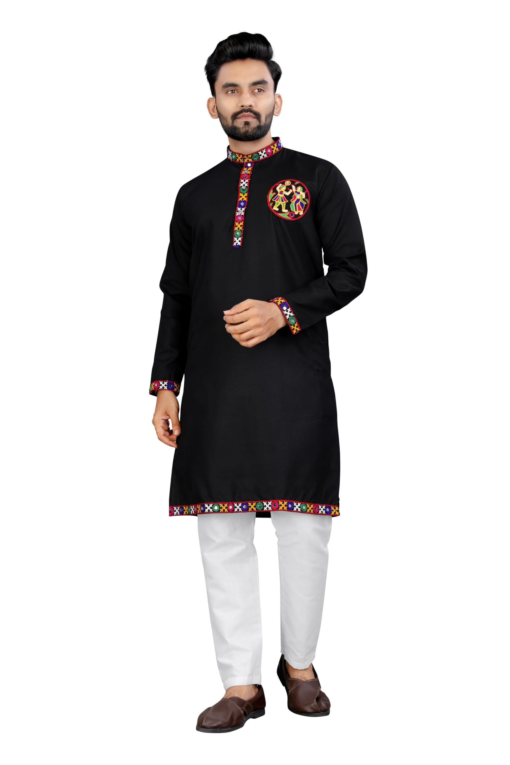 unique moments Men's Cotton Blend Modern Fit Kurta Pyjama with Long Sleeve Knee Length Round Neck and Button Down Closure type-picture-24