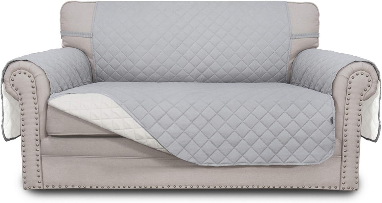 Easy-Going Sofa Slipcover Reversible Sofa Cover Water Resistant Couch Cover Furniture Protector Cover with Elastic Straps for PetsÃ‚ KidsÃ‚ ChildrenÃ‚ DogÃ‚ Cat(Loveseat,Ã‚ Light Gray/Ivory)