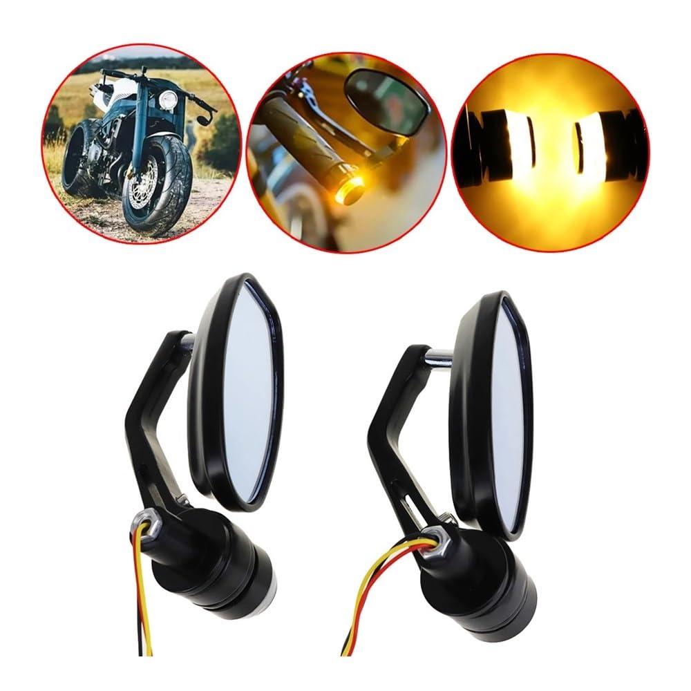 Espejos Retrovisores Laterales Con Luz De Señal De Giro DRL Motocicletas Para Buell Para Du&cati Para Ha&rley Color Negro Retrovisor moto