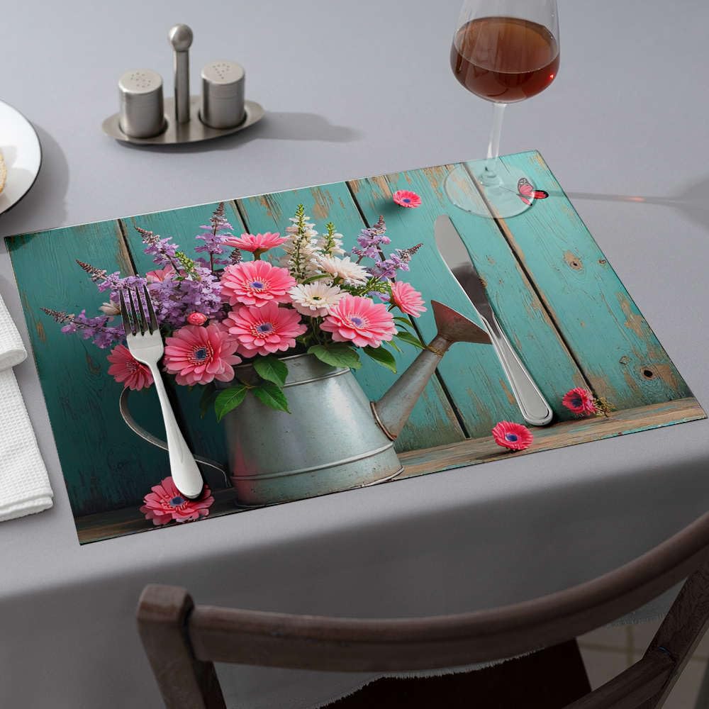 Sets de table champêtres avec arrosoir fleuri pour décoration de table de Pâques - 4