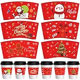 NOVWANG 30pcs Christmas Coffee Cup Sleeves, Disposable Snowman Santa Cup Paper Jacket Coffee Cup Sle