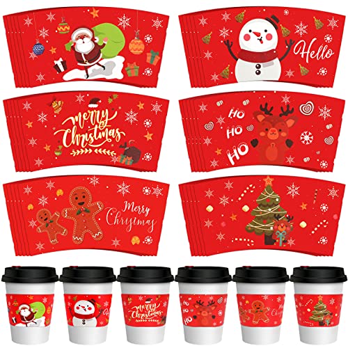 Novwang 30Pcs Christmas Coffee Cup Sleeves, Disposable Snowman Santa Cup Paper Jacket Coffee Cup Sleeves Disposable Suitable For 12 Ounce And 16 Ounce Cups Christmas Coffee Sleeves Disposable #TOP13