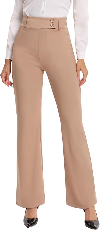 FireSwan Womens Dress Pants Straight Leg High Waisted Trousers Work Pockets