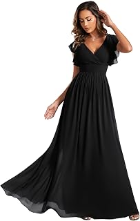 Women's Flowy Chiffon A Line Ruffles Sleeves Back Cutout Bridesmaid Dresses 01819