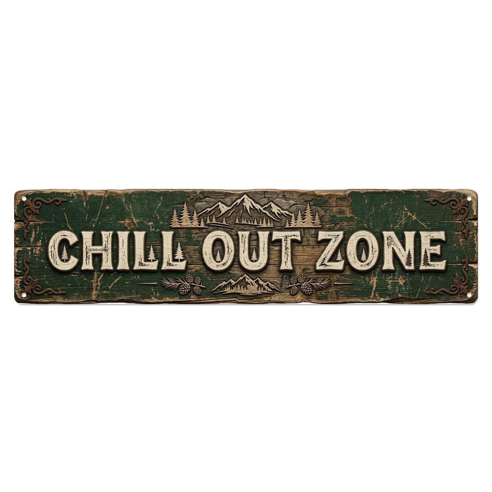 Chill Out Zone Rustic Lodge Metal Tin Skinny Sign Plaque Wall Decor for Cafe, Club Bar, Office, Home Garden Metal Poster 4x16Inch