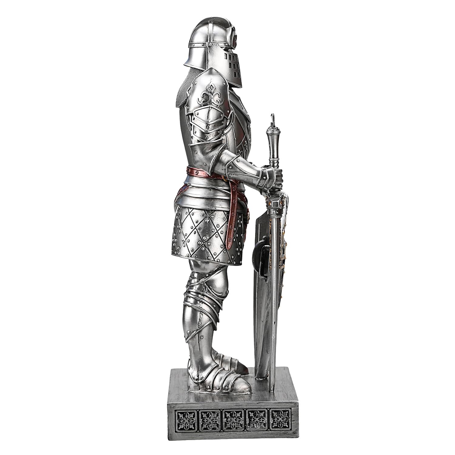 Cavaliere della Guardia del Re con Scudo, Accessori da Scrivania, Statua Cavaliere Medievale, Ornamento Fermacarte per ufficio e casa, collezione top come regalo, 32 cm (argento)
