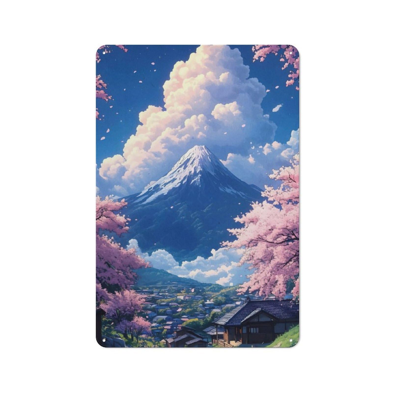 Junmoney Mount Fuji Spring Landscape For Home Office Or Studio, Retro Metal Wall Sign 30X20cm, For Vintage Wall Decor Fans, For Metal Sign Collectors