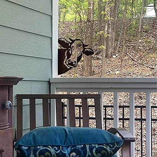 Nekeis Farm Metal Art Outdoor Decor Set,Peeping Cow Chicken Goat Metal Art Garden Fence Decoration Steel Silhouette Hollow Out Animal Shape Decor For Dad Grandpa Gift #TOP3