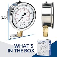 Vista 6 de SENCTRL Medidor de baja presión relleno de glicerina de 0-100 psi, tamaño de dial de 2.5", montaje inferior NPT de 1/4", caja de acero inoxidable