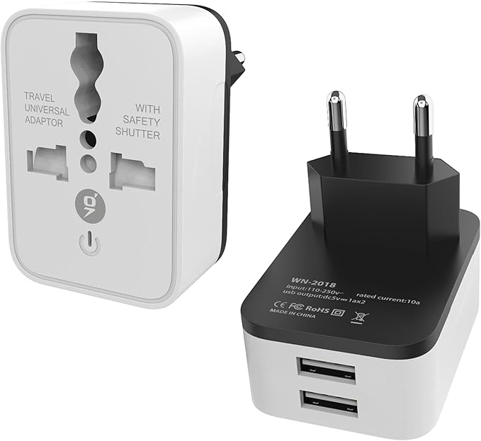 Pipestation UK to European Plug Adapter 2 Pack Travel Plugs UK to