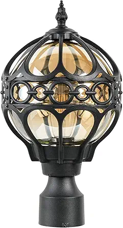 Globe Outdoor Post Light for Lawn Porch Garden Pathway Patio, Waterproof Pier Mount Lamp Post Light Fixtures, Aluminum Post Lantern, Black Sphere Post Pole Light(Medium,1Pack)