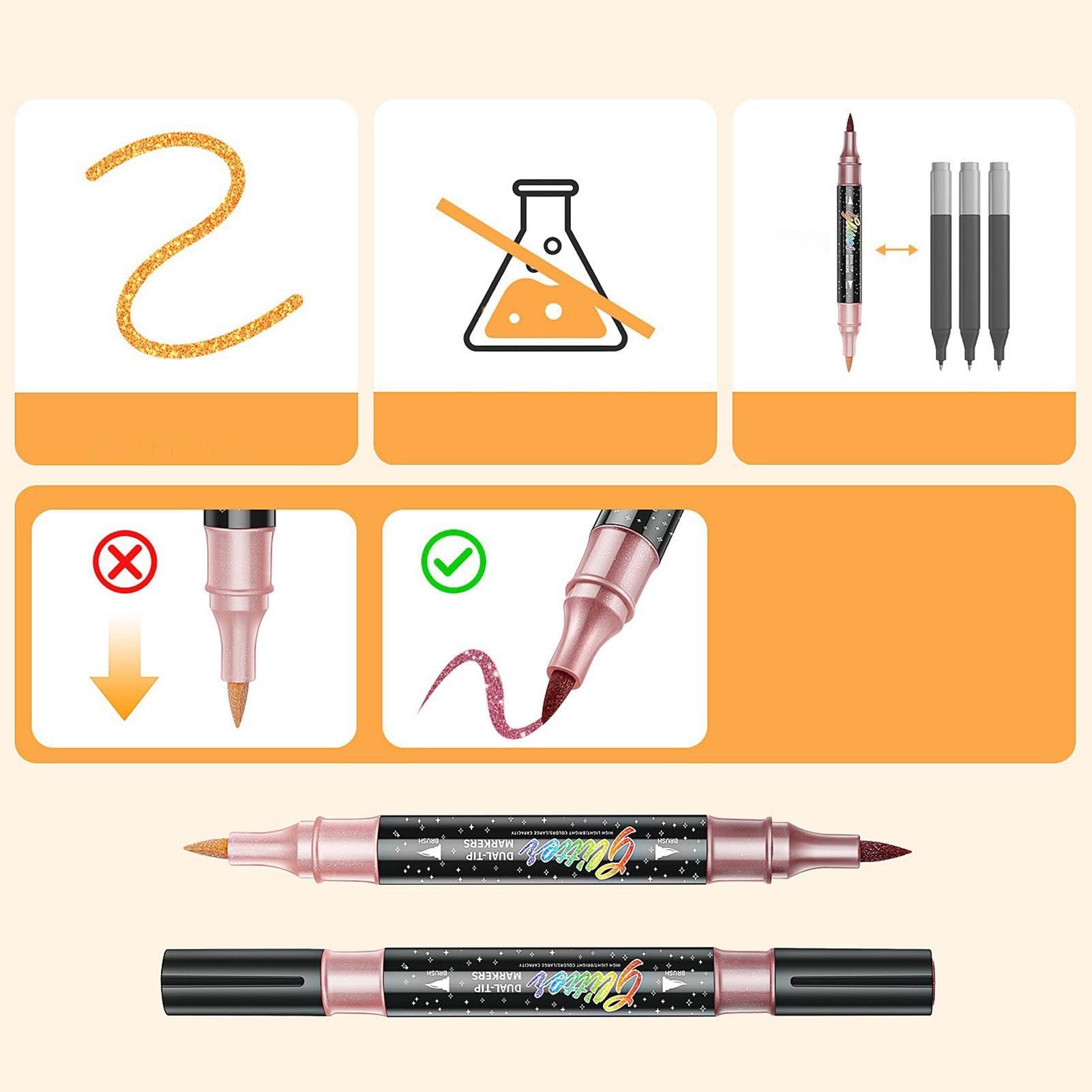 Pennarelli Glitter per Bambini Inchiostro a base d'acqua atossico a rapida | Pennarelli Contorno e Set Colorato per Disegnare Lavoretti fai da te, biglietti d'auguri, scrapbooking,
